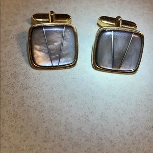 Cuff links gold tone abalone square stones